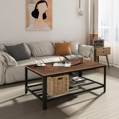 HOMCOM Coffee Table Industrial Side Table Living Room Table with Storage Shelf and Metal Frame for Home Office, 106L x 60W x 45Hcm Additional View 7