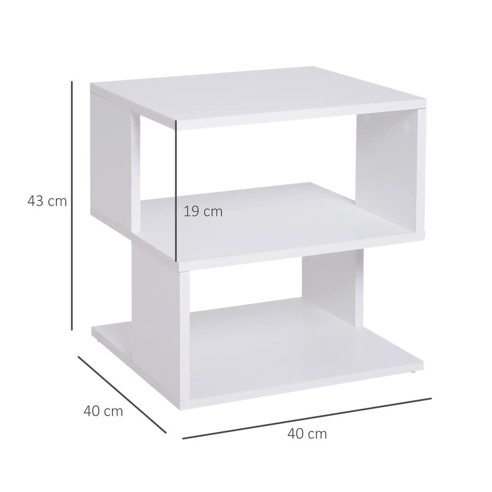 HOMCOM Side Table, Square Coffee Table, Modern End Table with 2 Tier Storage Shelves for Living Room, Bedroom, White Additional View 3