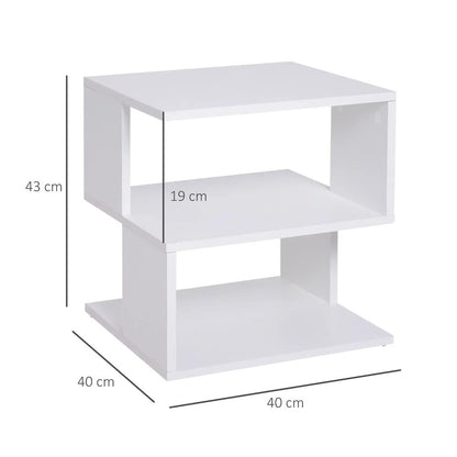 HOMCOM Side Table, Square Coffee Table, Modern End Table with 2 Tier Storage Shelves for Living Room, Bedroom, White Additional View 3