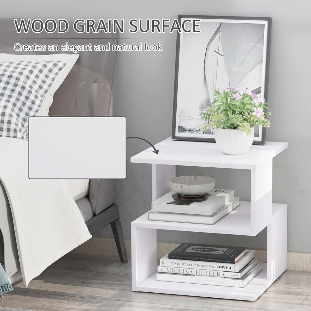HOMCOM Side Table, Square Coffee Table, Modern End Table with 2 Tier Storage Shelves for Living Room, Bedroom, White Additional View 4