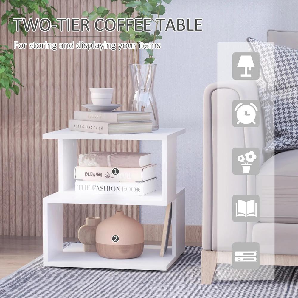 HOMCOM Side Table, Square Coffee Table, Modern End Table with 2 Tier Storage Shelves for Living Room, Bedroom, White Additional View 5