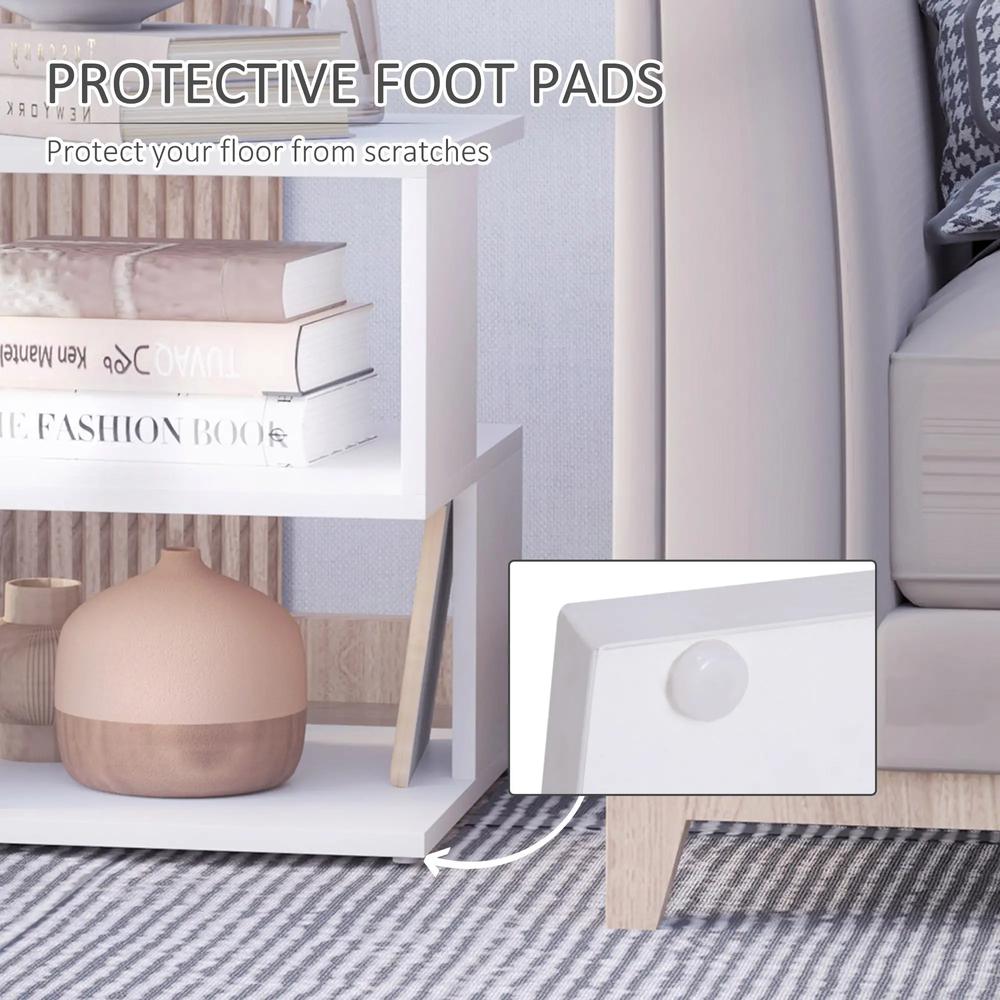HOMCOM Side Table, Square Coffee Table, Modern End Table with 2 Tier Storage Shelves for Living Room, Bedroom, White Additional View 6