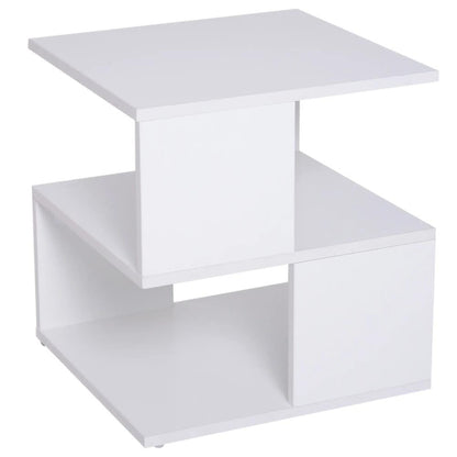HOMCOM Side Table, Square Coffee Table, Modern End Table with 2 Tier Storage Shelves for Living Room, Bedroom, White Additional View 7