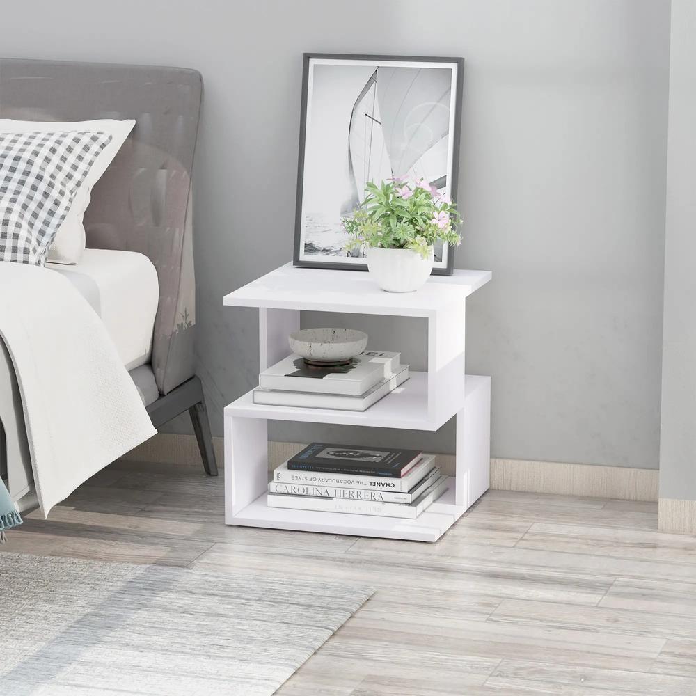 HOMCOM Side Table, Square Coffee Table, Modern End Table with 2 Tier Storage Shelves for Living Room, Bedroom, White Additional View 10
