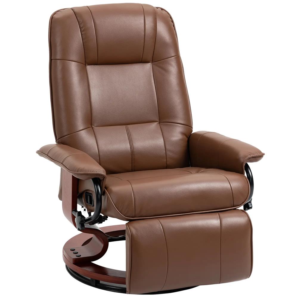 HOMCOM Faux Leather Armchair, with 145&deg; Reclining Back and Footrest - Brown Additional View 12