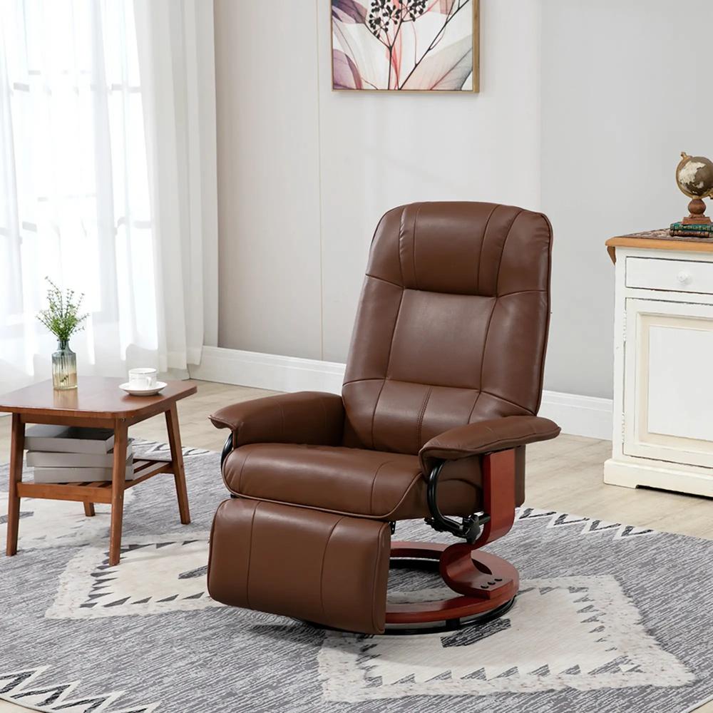 HOMCOM Faux Leather Armchair, with 145&deg; Reclining Back and Footrest - Brown Additional View 2