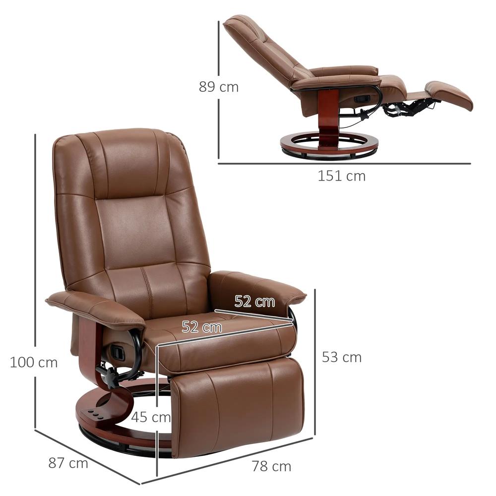 HOMCOM Faux Leather Armchair, with 145&deg; Reclining Back and Footrest - Brown Additional View 3