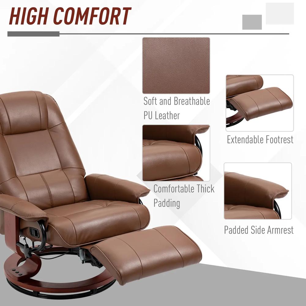 HOMCOM Faux Leather Armchair, with 145&deg; Reclining Back and Footrest - Brown Additional View 6