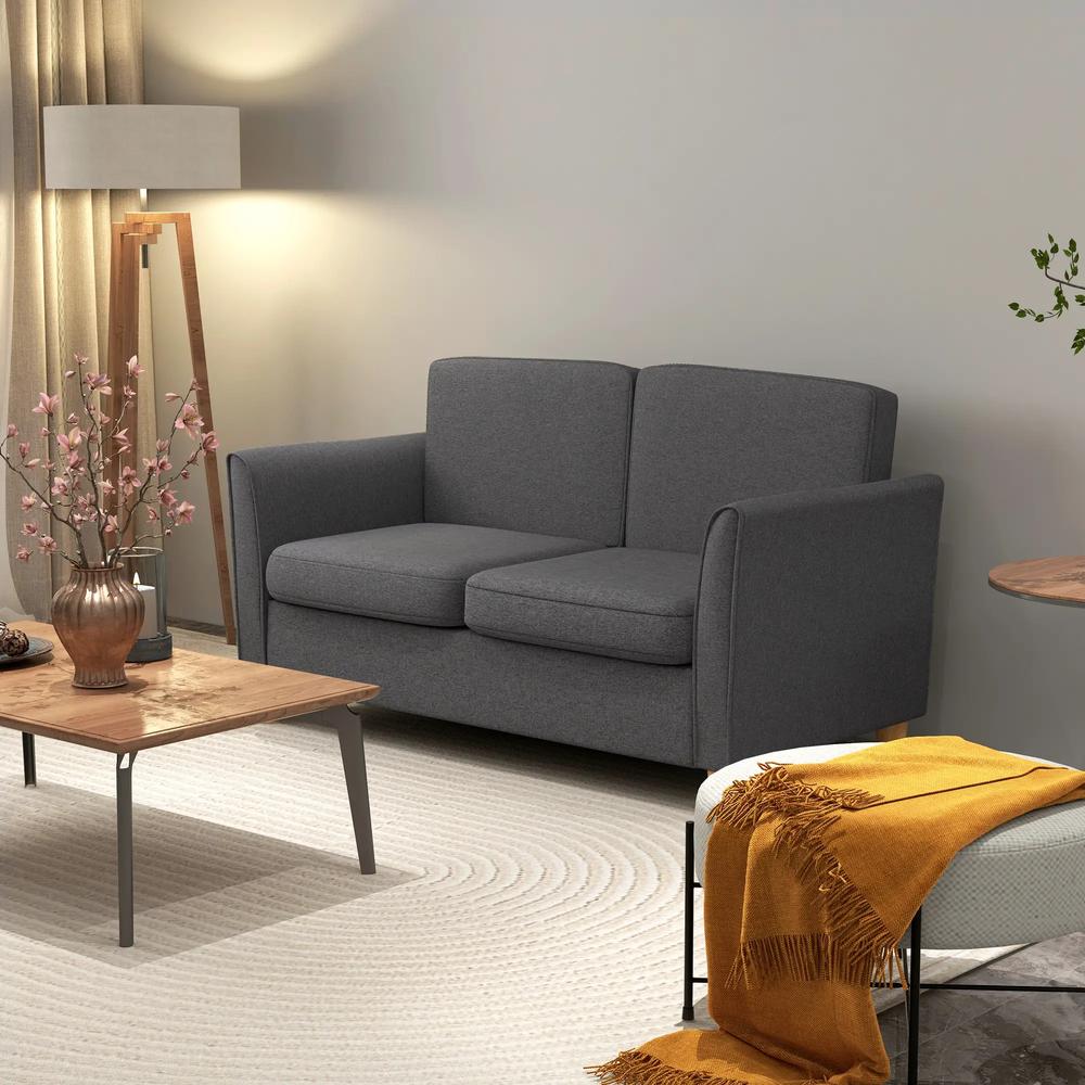 HOMCOM Compact Loveseat Sofa, Modern 2 Seater Sofa for Living Room with Wood Legs and Armrests Additional View 2