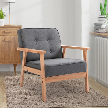 HOMCOM Minimalistic Wooden Frame Accent Chair, with Padded Seat - Dark Grey Additional View 2
