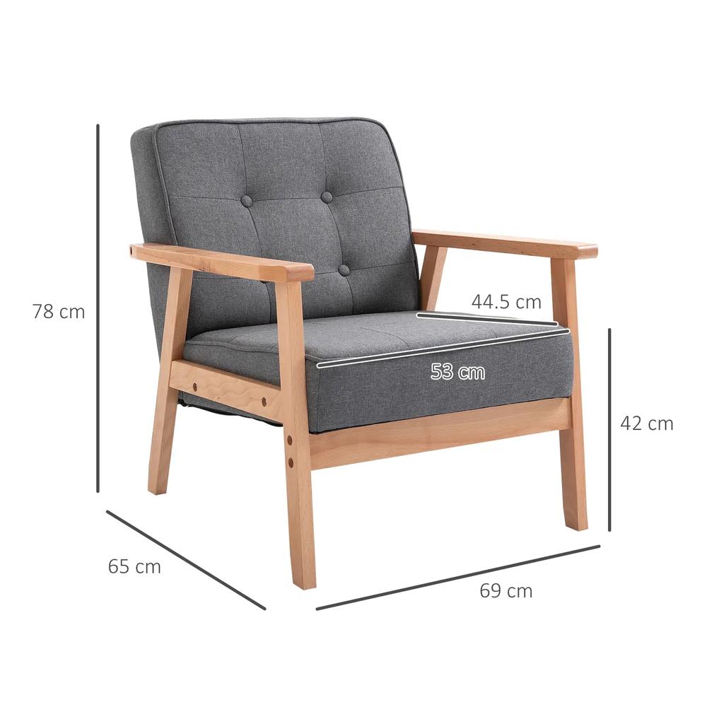 HOMCOM Minimalistic Wooden Frame Accent Chair, with Padded Seat - Dark Grey Additional View 3