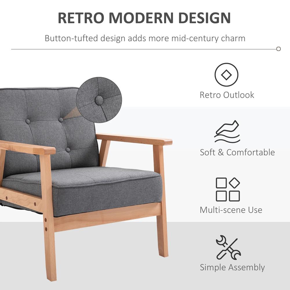 HOMCOM Minimalistic Wooden Frame Accent Chair, with Padded Seat - Dark Grey Additional View 4