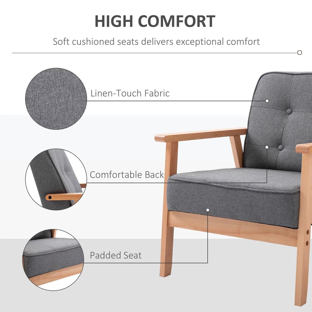 HOMCOM Minimalistic Wooden Frame Accent Chair, with Padded Seat - Dark Grey Additional View 5