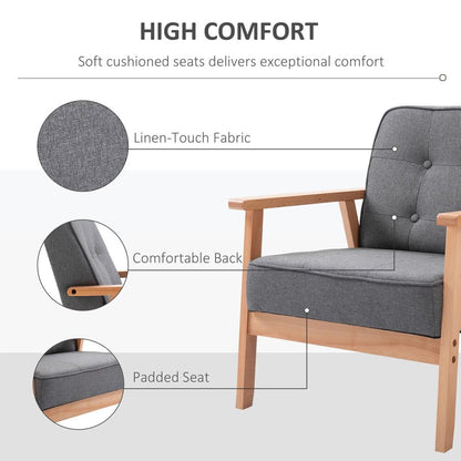 HOMCOM Minimalistic Wooden Frame Accent Chair, with Padded Seat - Dark Grey Additional View 5