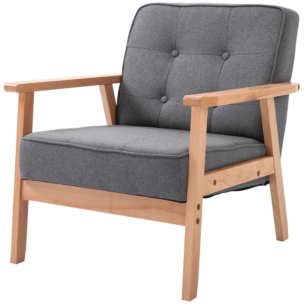 HOMCOM Minimalistic Wooden Frame Accent Chair, with Padded Seat - Dark Grey Additional View 10