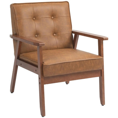 HOMCOM Retro-Style Accent Chair, with Faux Leather Seat - Brown Additional View 11