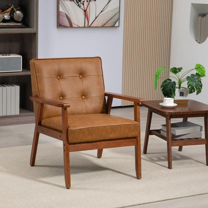 HOMCOM Retro-Style Accent Chair, with Faux Leather Seat - Brown Additional View 2