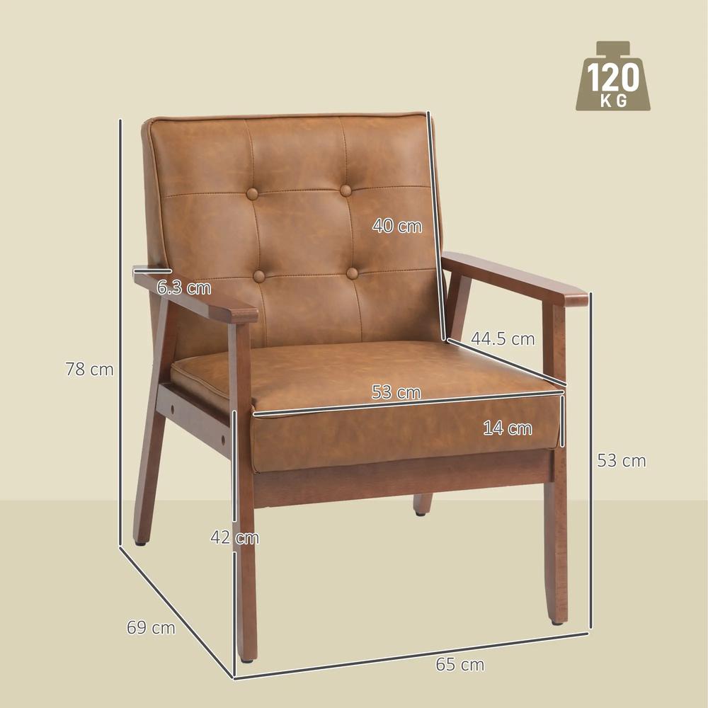 HOMCOM Retro-Style Accent Chair, with Faux Leather Seat - Brown Additional View 3