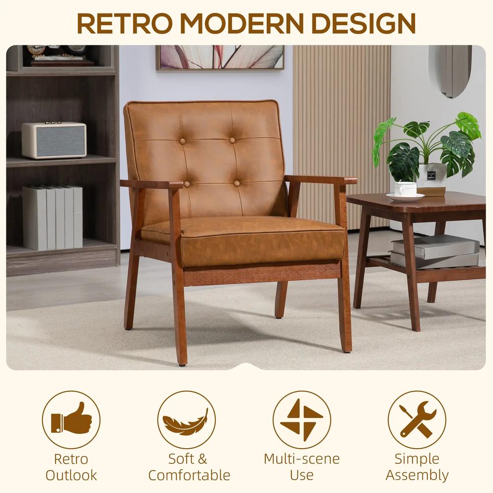 HOMCOM Retro-Style Accent Chair, with Faux Leather Seat - Brown Additional View 4
