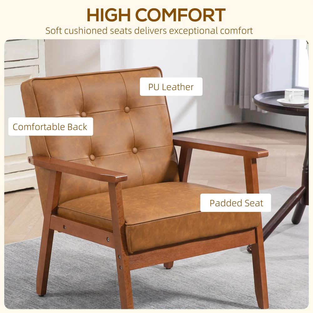 HOMCOM Retro-Style Accent Chair, with Faux Leather Seat - Brown Additional View 5