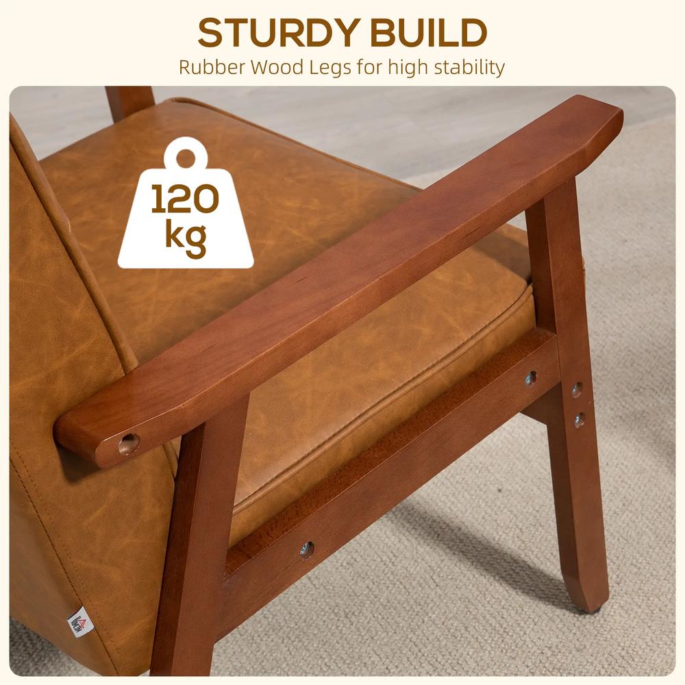 HOMCOM Retro-Style Accent Chair, with Faux Leather Seat - Brown Additional View 6