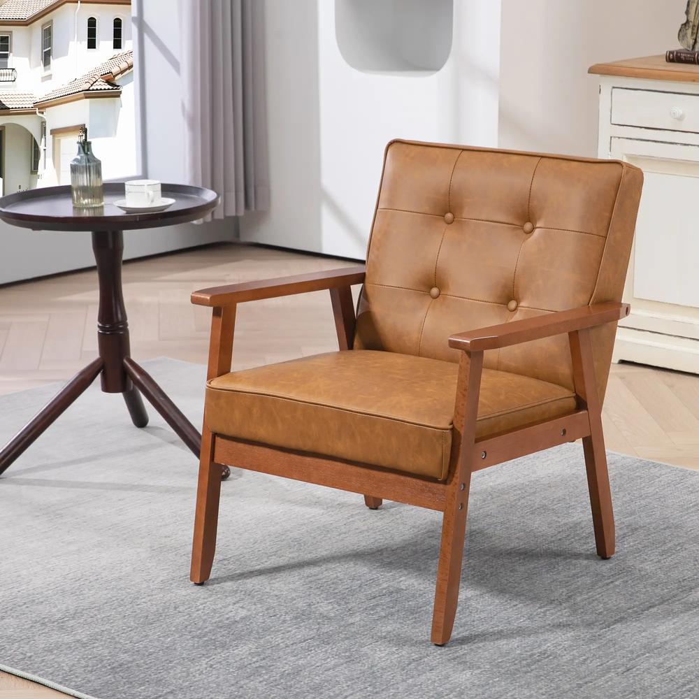 HOMCOM Retro-Style Accent Chair, with Faux Leather Seat - Brown Additional View 10