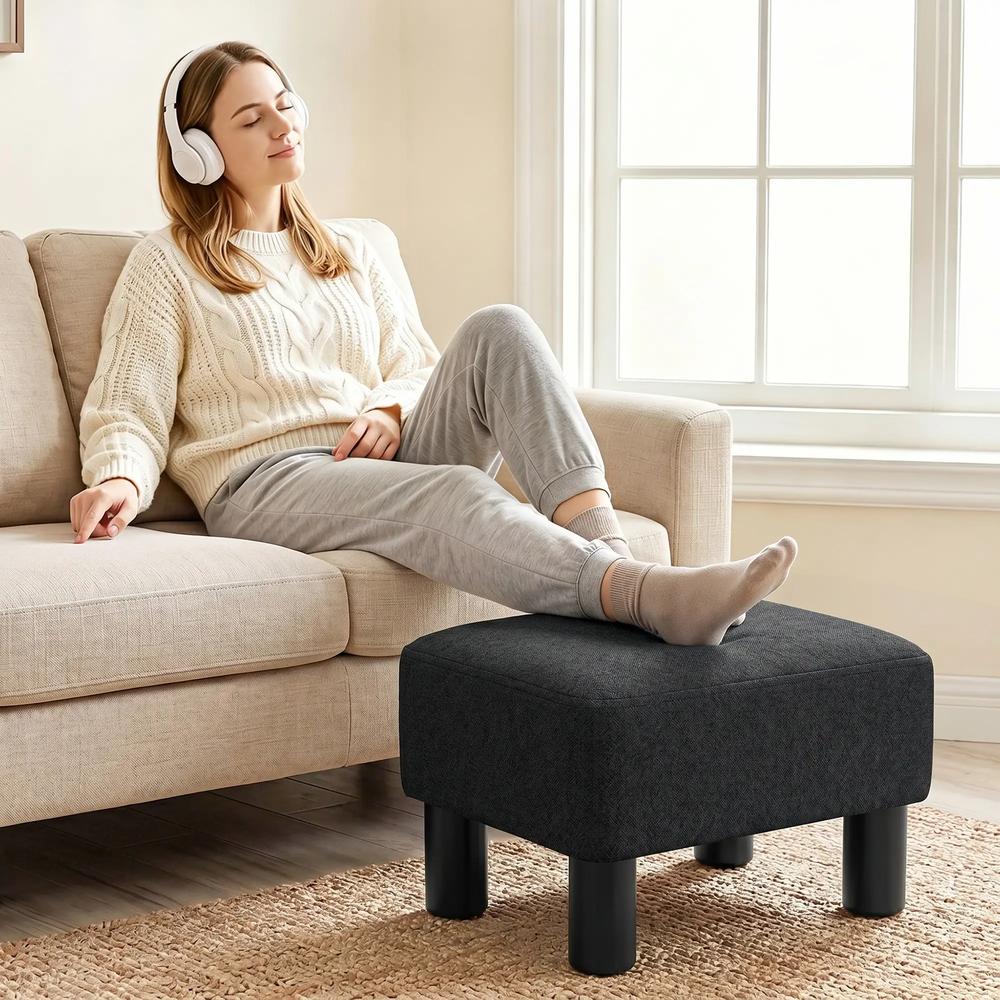 HOMCOM Linen Fabric Footstool Ottoman Cube with 4 Plastic Legs Additional View 24