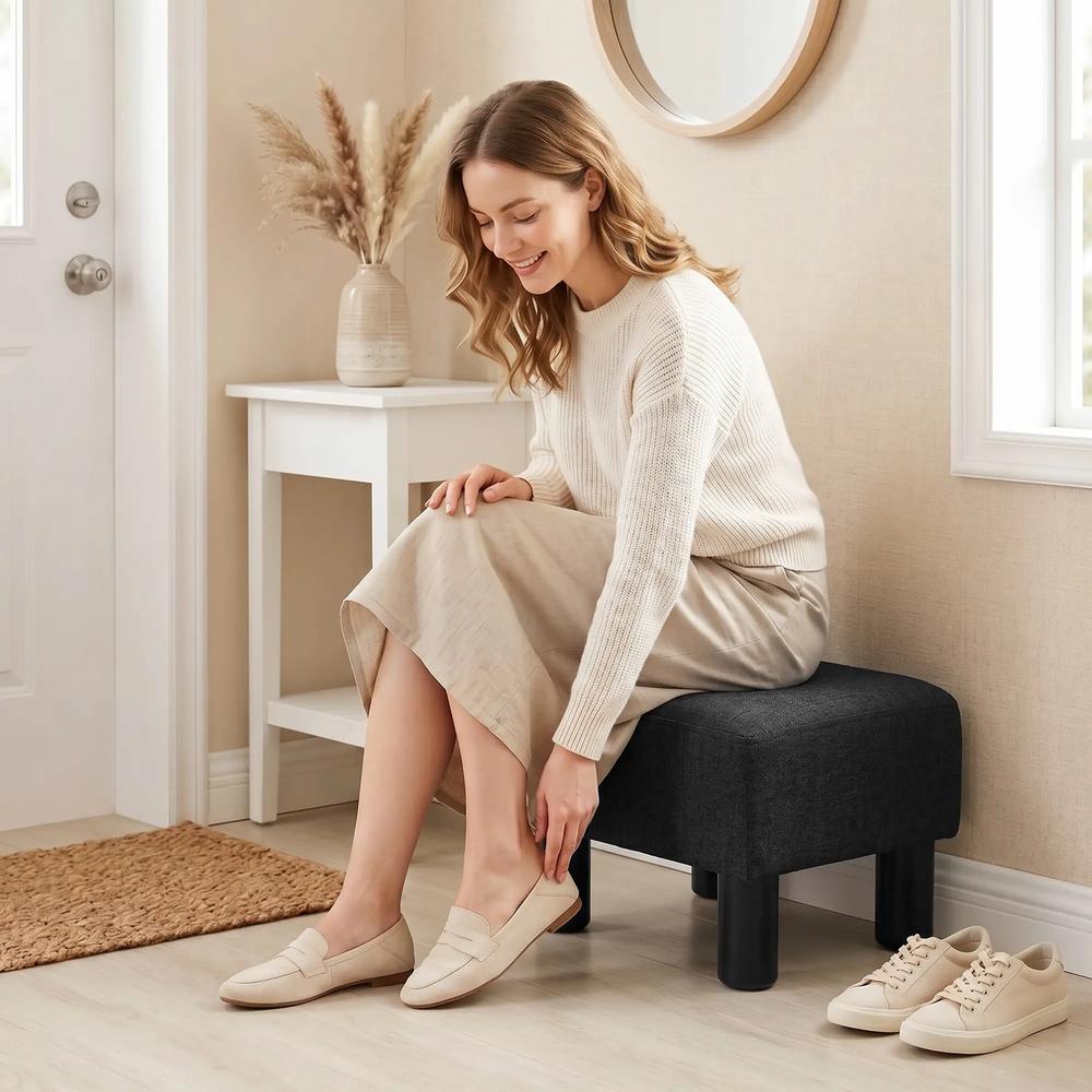 HOMCOM Linen Fabric Footstool Ottoman Cube with 4 Plastic Legs Additional View 30