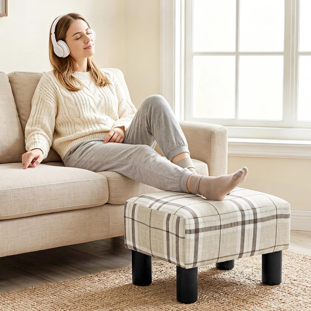HOMCOM Linen Fabric Footstool Ottoman Cube with 4 Plastic Legs Additional View 38
