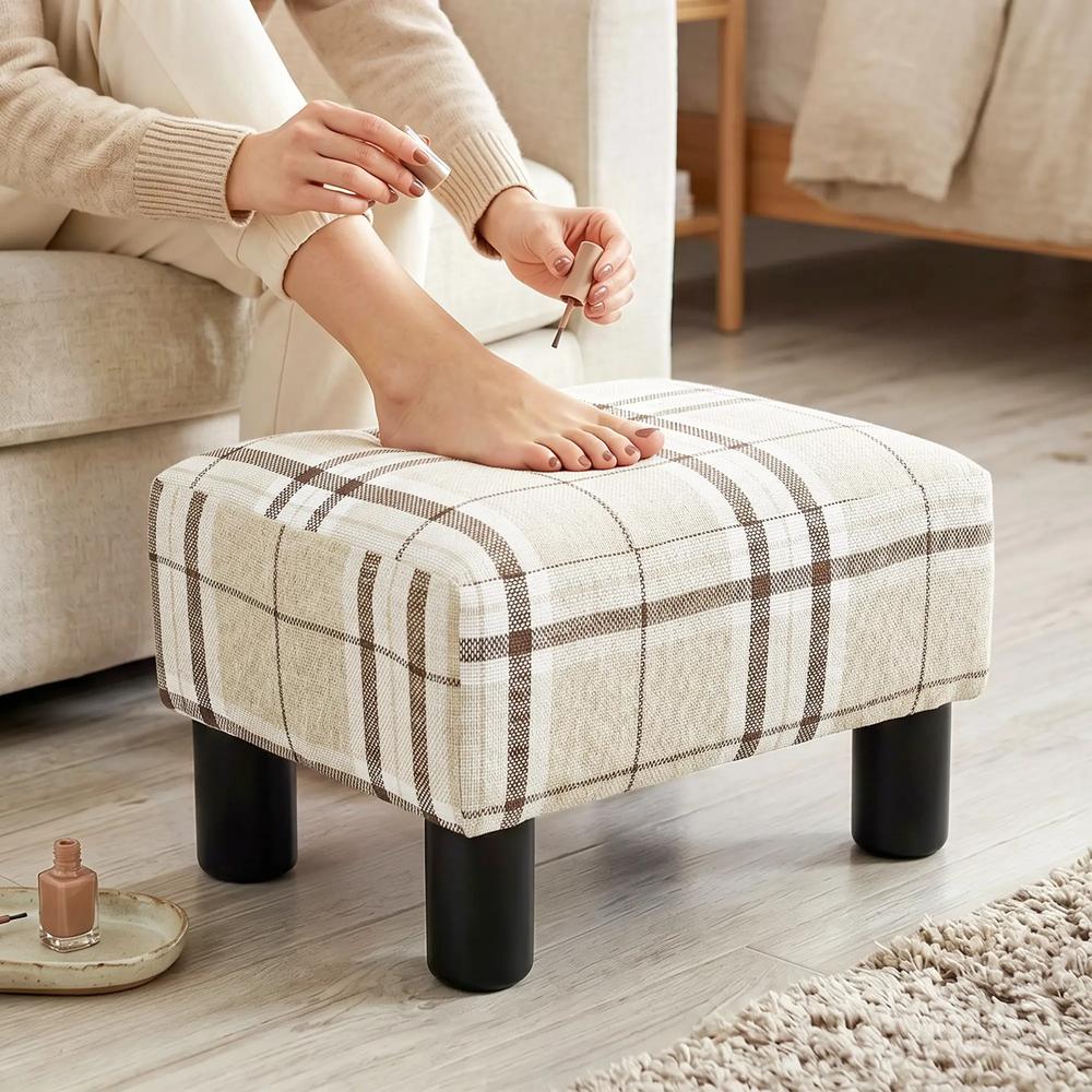 HOMCOM Linen Fabric Footstool Ottoman Cube with 4 Plastic Legs Additional View 42