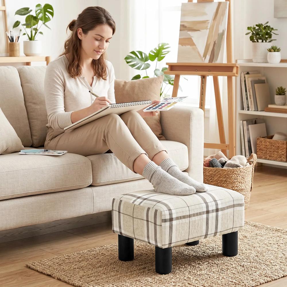HOMCOM Linen Fabric Footstool Ottoman Cube with 4 Plastic Legs Additional View 44