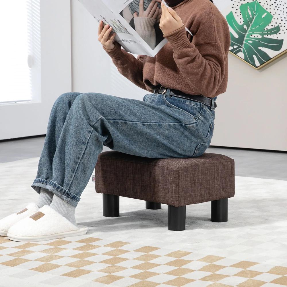 HOMCOM Linen Fabric Footstool Ottoman Cube with 4 Plastic Legs Additional View 58