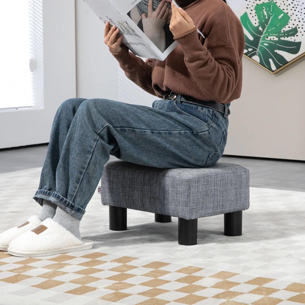 HOMCOM Linen Fabric Footstool Ottoman Cube with 4 Plastic Legs Additional View 7
