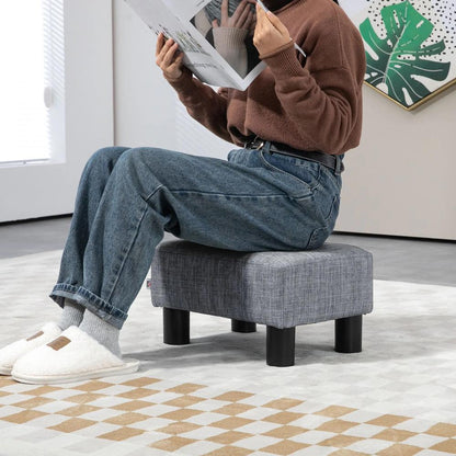 HOMCOM Linen Fabric Footstool Ottoman Cube with 4 Plastic Legs Additional View 7