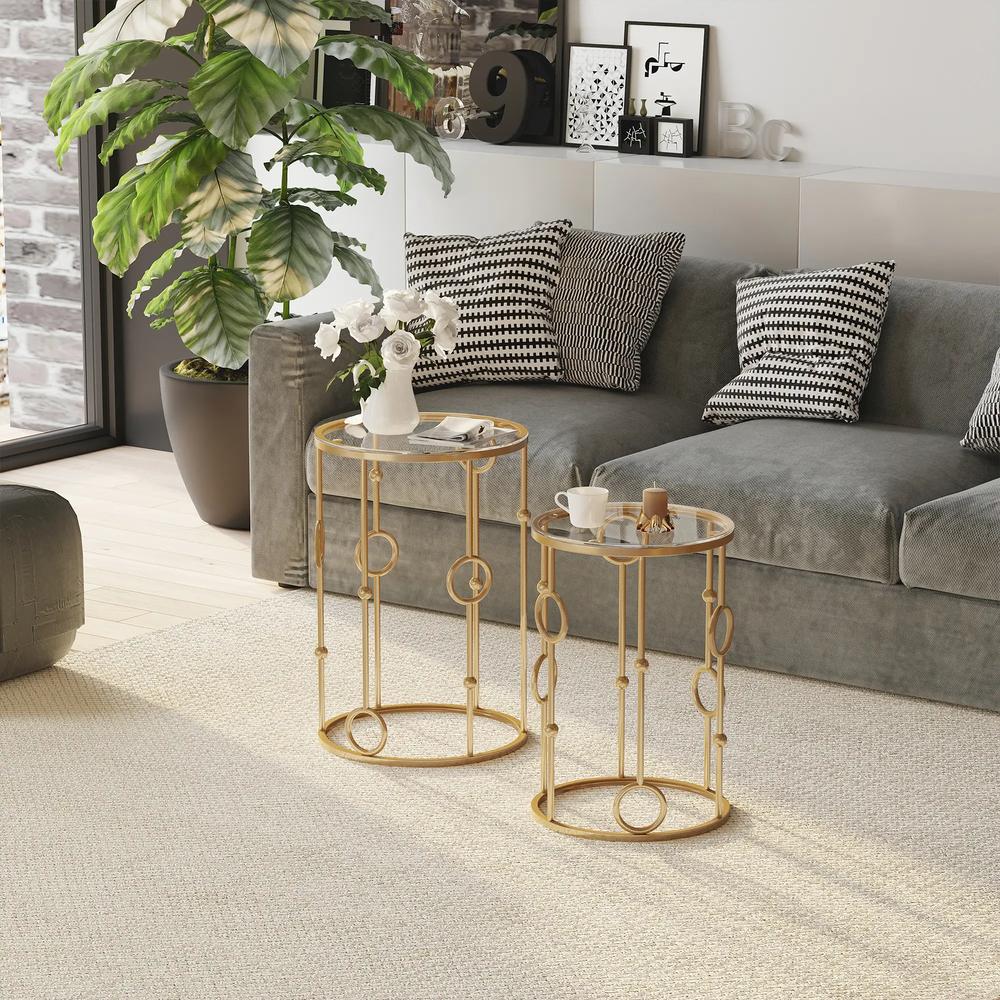 HOMCOM Nesting Round Coffee Table Set of 2 Additional View 13