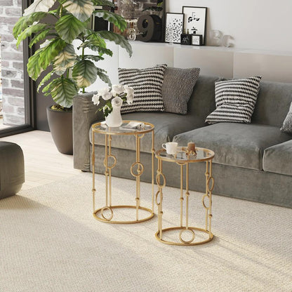 HOMCOM Nesting Round Coffee Table Set of 2 Additional View 13