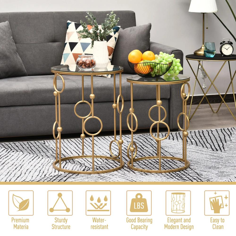 HOMCOM Nesting Round Coffee Table Set of 2 Additional View 16