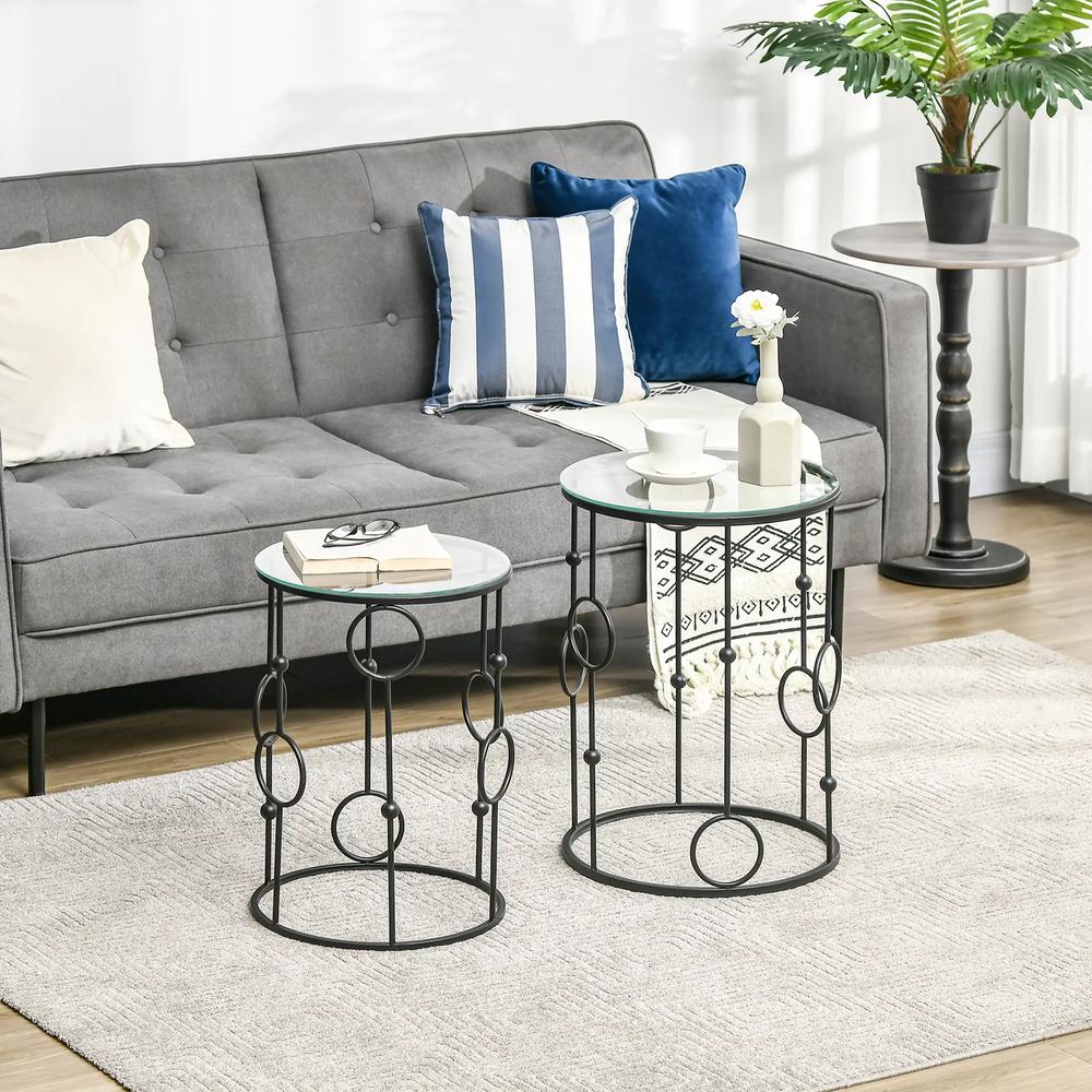HOMCOM Nesting Round Coffee Table Set of 2 Additional View 2