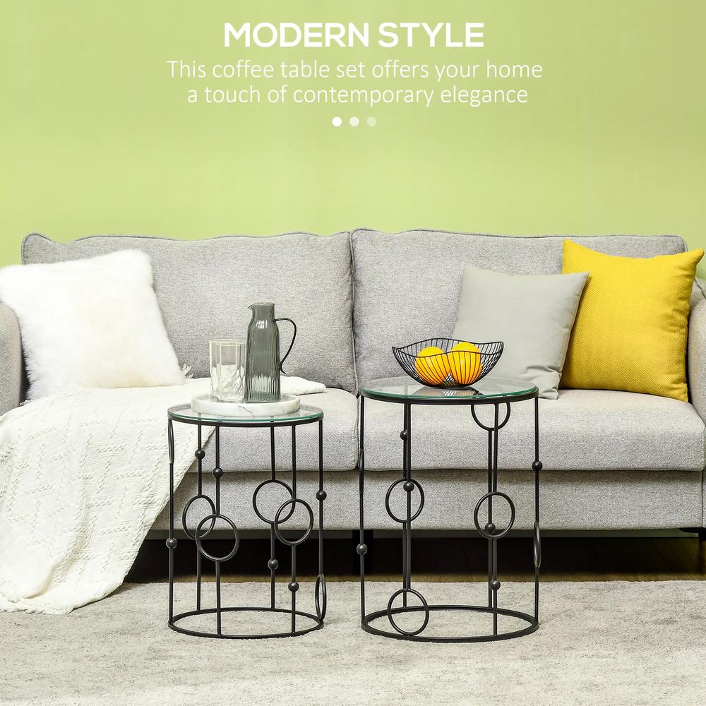HOMCOM Nesting Round Coffee Table Set of 2 Additional View 4