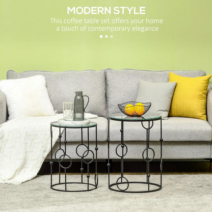 HOMCOM Nesting Round Coffee Table Set of 2 Additional View 4