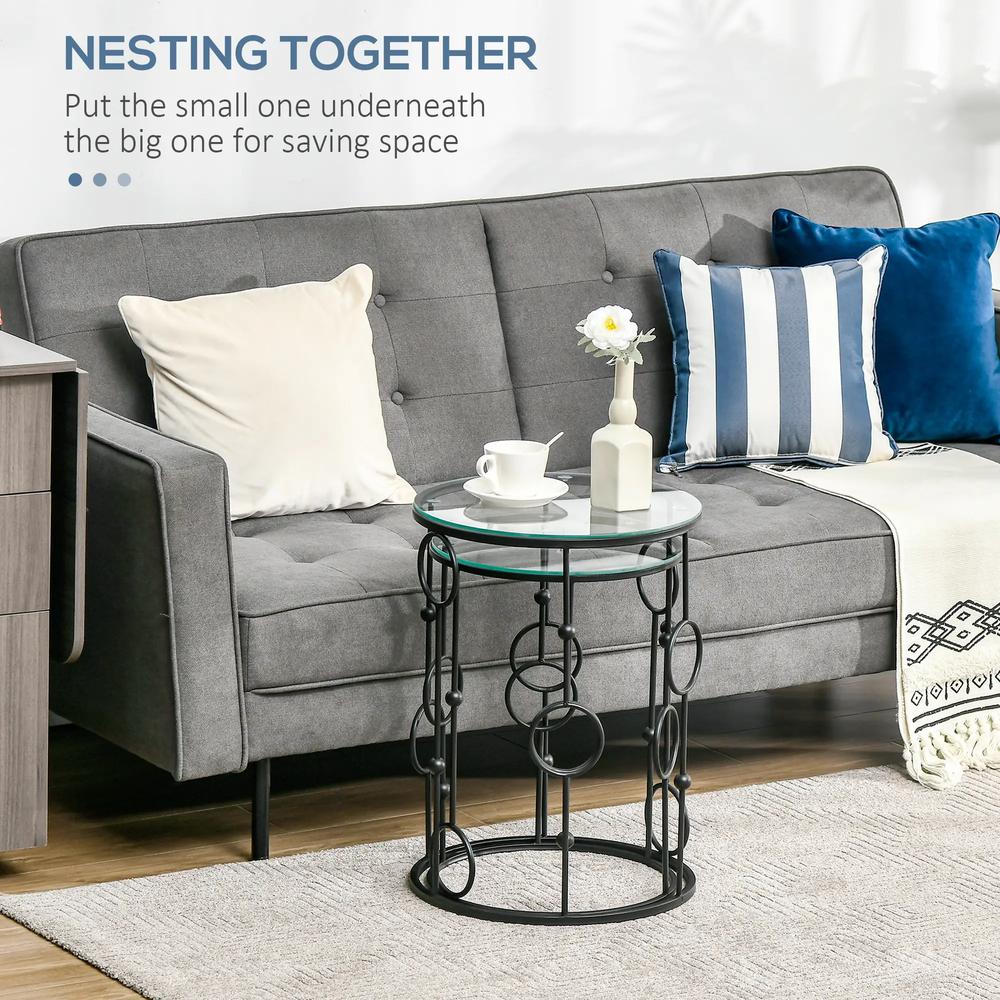 HOMCOM Nesting Round Coffee Table Set of 2 Additional View 6