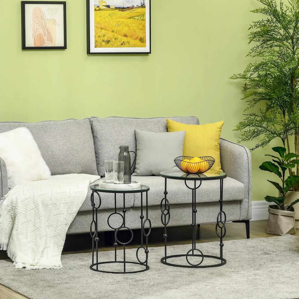 HOMCOM Nesting Round Coffee Table Set of 2 Additional View 10