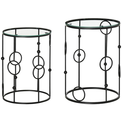 HOMCOM Nesting Round Coffee Table Set of 2