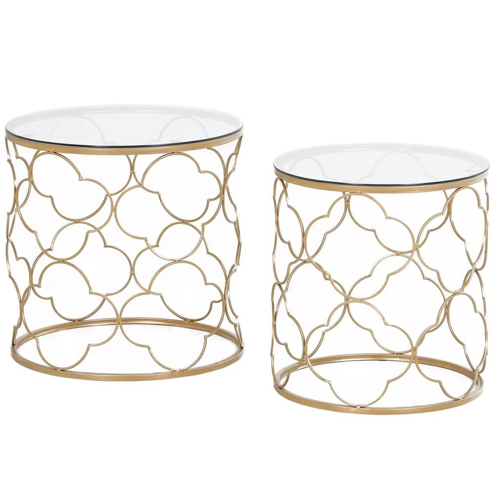 HOMCOM Nesting Tables Set of 2, Modern Stacking Side End Table with Tempered Glass Top, Metal Frame for Living Room Bedroom Office, Gold Tone Additional View 11