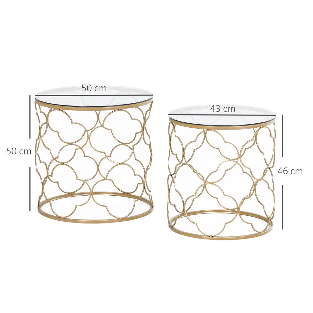HOMCOM Nesting Tables Set of 2, Modern Stacking Side End Table with Tempered Glass Top, Metal Frame for Living Room Bedroom Office, Gold Tone Additional View 3