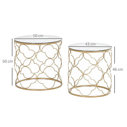 HOMCOM Nesting Tables Set of 2, Modern Stacking Side End Table with Tempered Glass Top, Metal Frame for Living Room Bedroom Office, Gold Tone Additional View 3