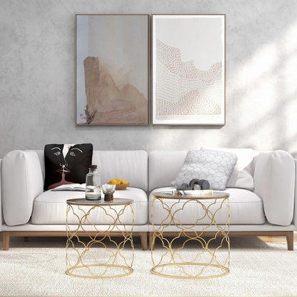 HOMCOM Nesting Tables Set of 2, Modern Stacking Side End Table with Tempered Glass Top, Metal Frame for Living Room Bedroom Office, Gold Tone Additional View 7