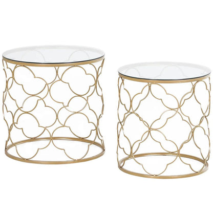 HOMCOM Nesting Tables Set of 2, Modern Stacking Side End Table with Tempered Glass Top, Metal Frame for Living Room Bedroom Office, Gold Tone