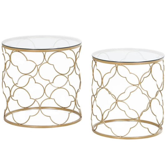 HOMCOM Nesting Tables Set of 2, Modern Stacking Side End Table with Tempered Glass Top, Metal Frame for Living Room Bedroom Office, Gold Tone