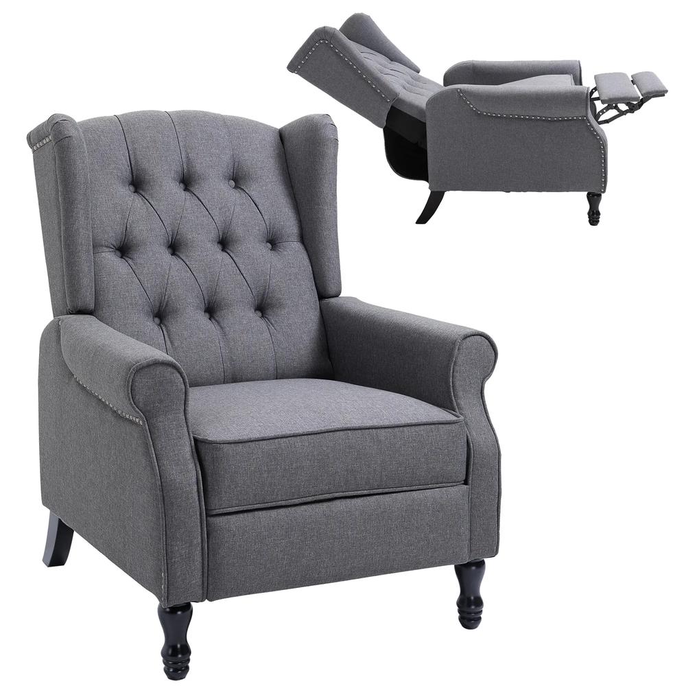 HOMCOM Recliner Armchair, Vintage Reclining Chair with Nail Head Trim, Wingback Chair with Button Tufted Back and Footrest, for Living Room Additional View 11